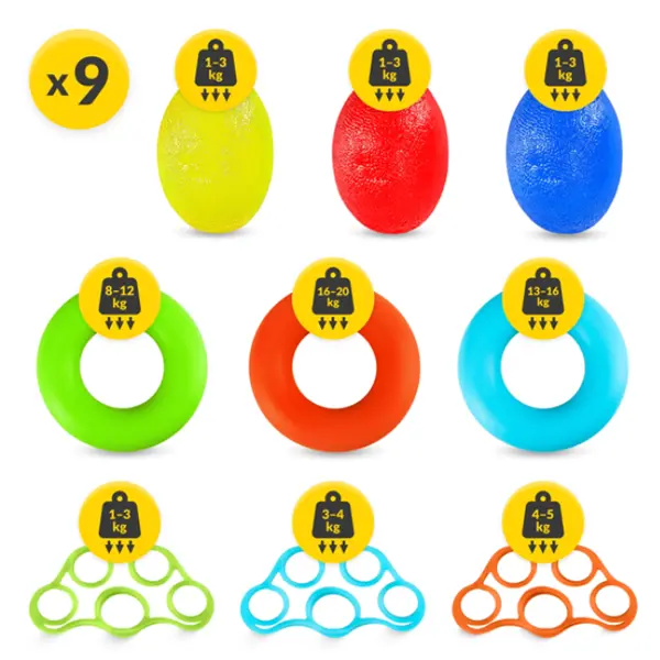 EXERCITADOR DE DEDOS E MAOS SET 9 UDS